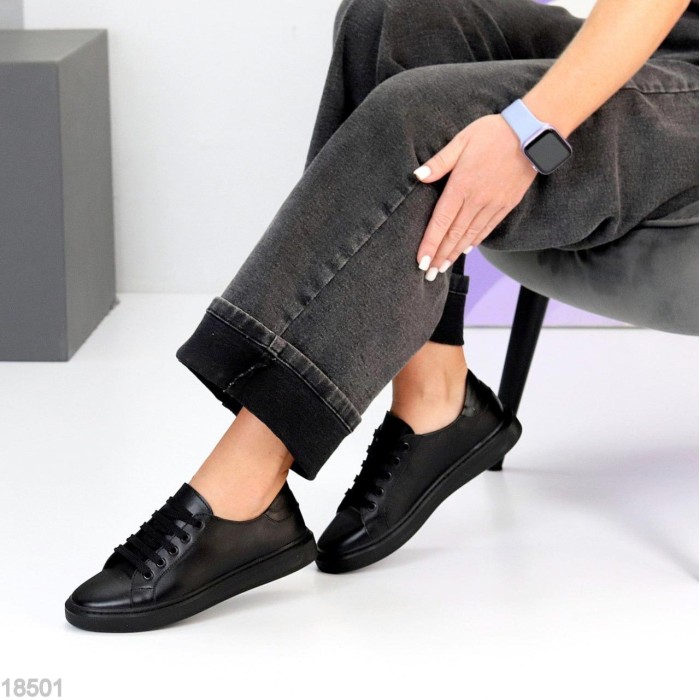 Кеди жіночі натуральна шкіра чорні 37,38,39,40р.