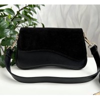 Сумка жіноча екошкіра/натуральна замша.Чорна, Шоколад