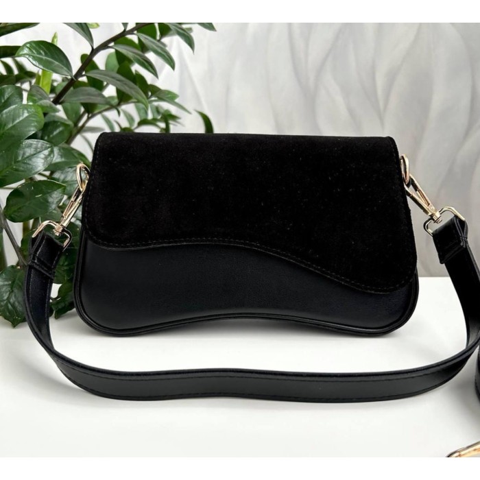 Сумка жіноча екошкіра/натуральна замша.Чорна, Шоколад