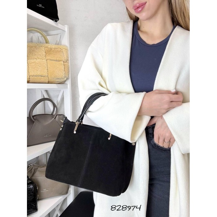 Сумка жіноча 3 відділи екошкіра/натуральна замша колір: Чорний