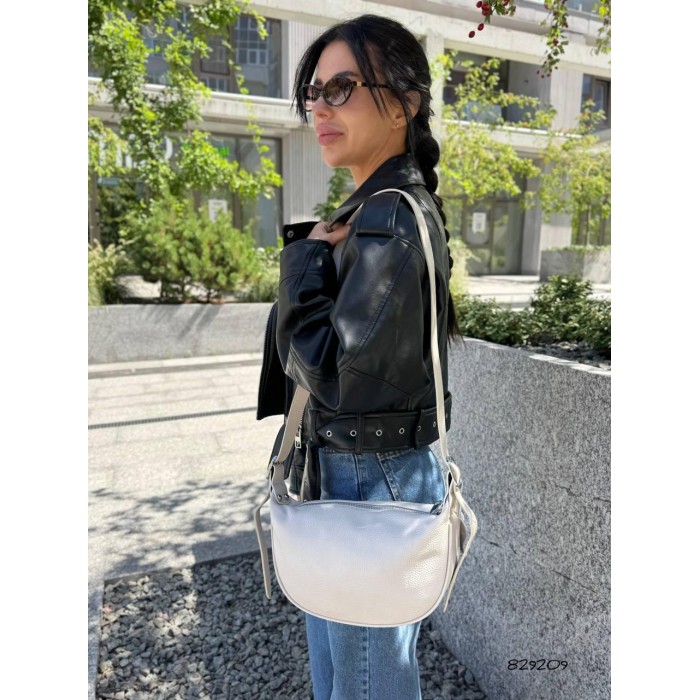 Сумка/валізка жіноча 2 відділення з натуральної шкіри Молочна