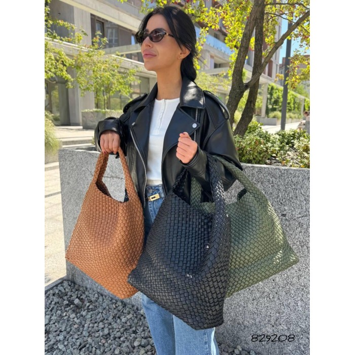 Сумка жіноча мішечок 2 в 1 плетіння екошкіра люк колір: Оливковий, Чорний, Кемел Кемел