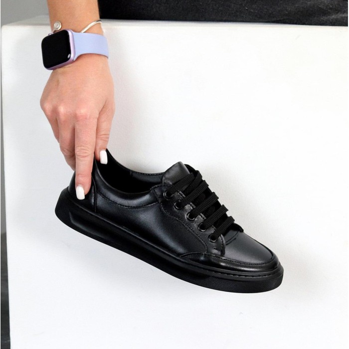 Кеди жіночі натуральна шкіра чорні 36,37,38,39,40р