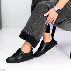 Кеди жіночі натуральна шкіра чорні 36,37,38,39,40р