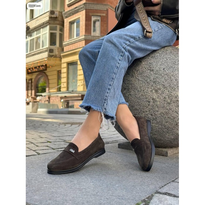 Туфлі/Лофери жіночі натуральна замша шоколад на 37,38,40,41р