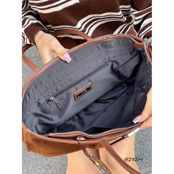 Сумка жіноча 2 відділення натуральна замша/шкіра Колір: Чорний, Кемел, Капучино