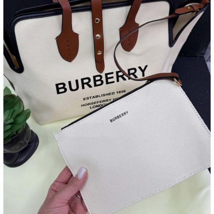 Сумка жіноча Burberry преміум комбіі натуральна шкіра Молочний