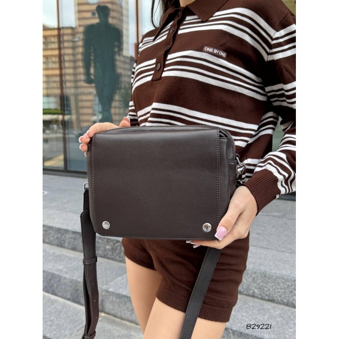 Сумка жіноча Polina перекид з натуральної шкіра Чорна Шоколад