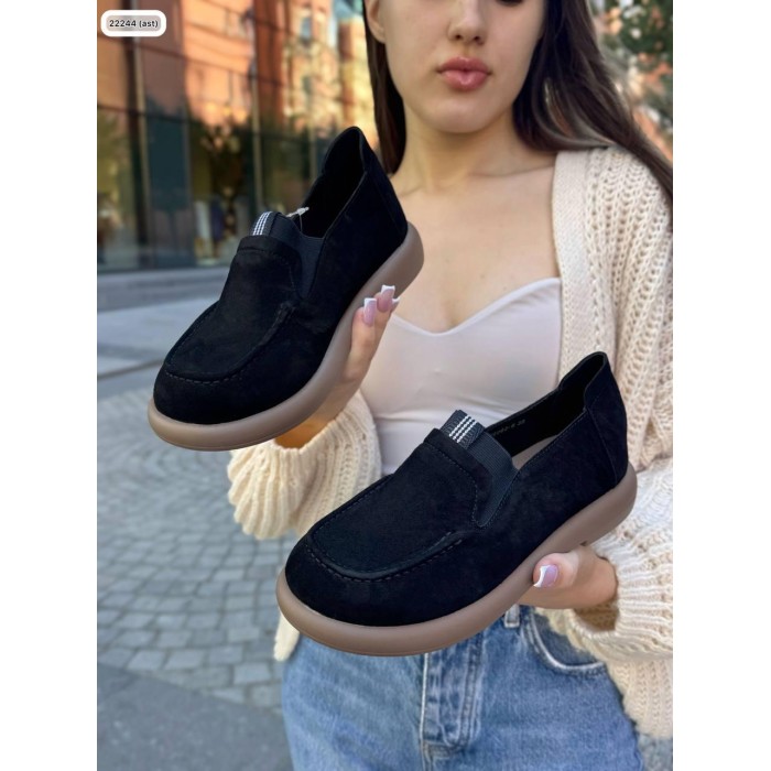 Туфлі/Лофери жіночі натуральна замша Чорні 36,37р