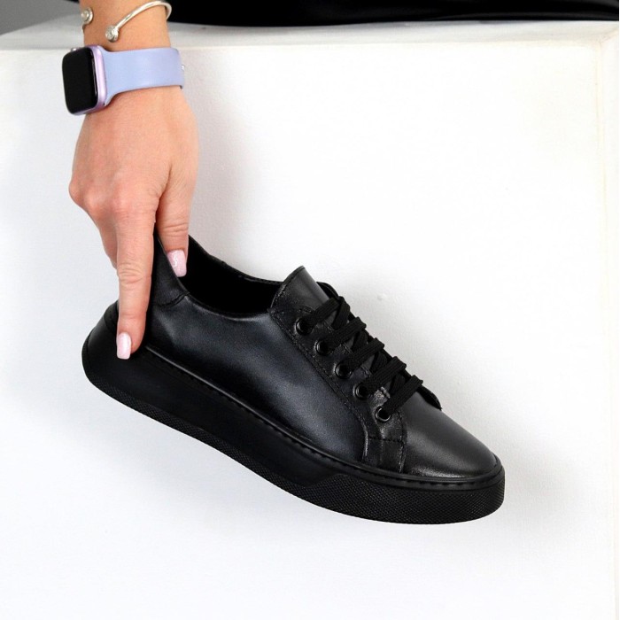 Кеди жіночі натуральна шкіра чорні 37,38,39,40р