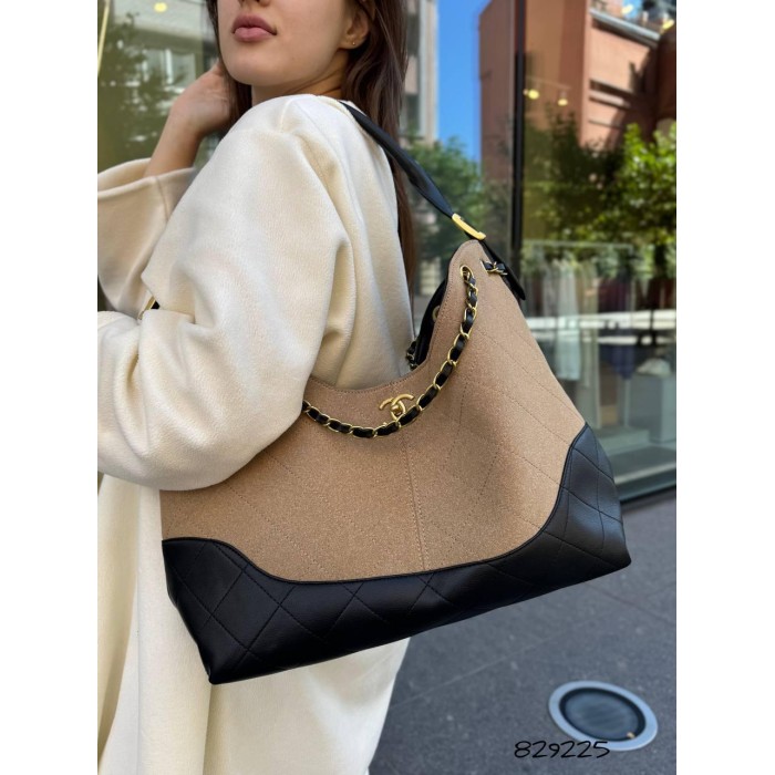 Сумка жіноча з натуральної шкіри/замші комбінована Беж, Чорна