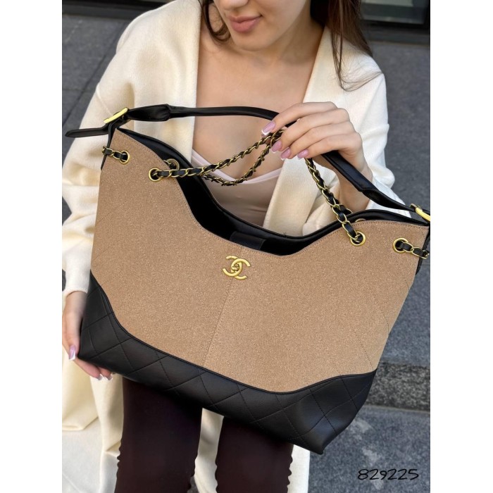 Сумка жіноча з натуральної шкіри/замші комбінована Беж, Чорна