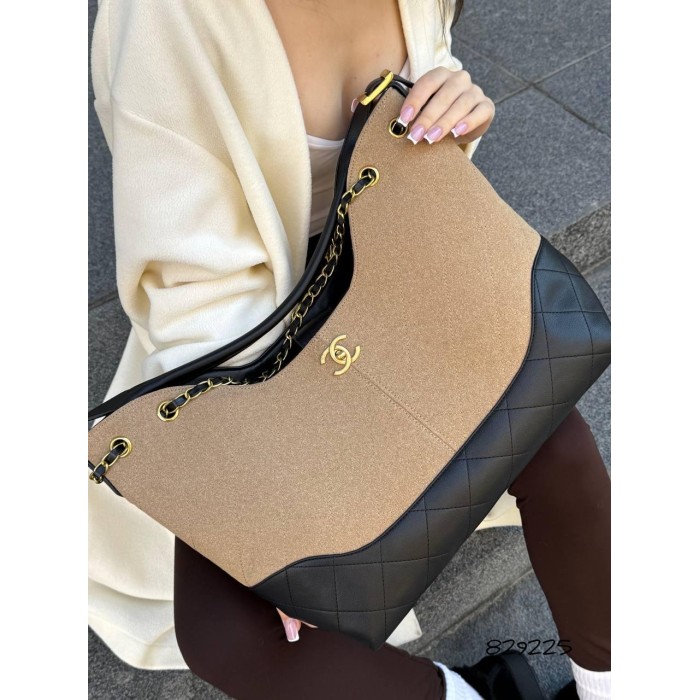 Сумка жіноча з натуральної шкіри/замші комбінована Беж, Чорна