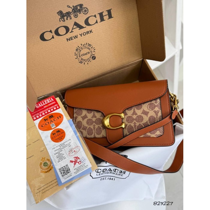 Сумка жіноча Coach 2 відділиз натуральної люкс шкіри Кемел, Капучино, Чорна