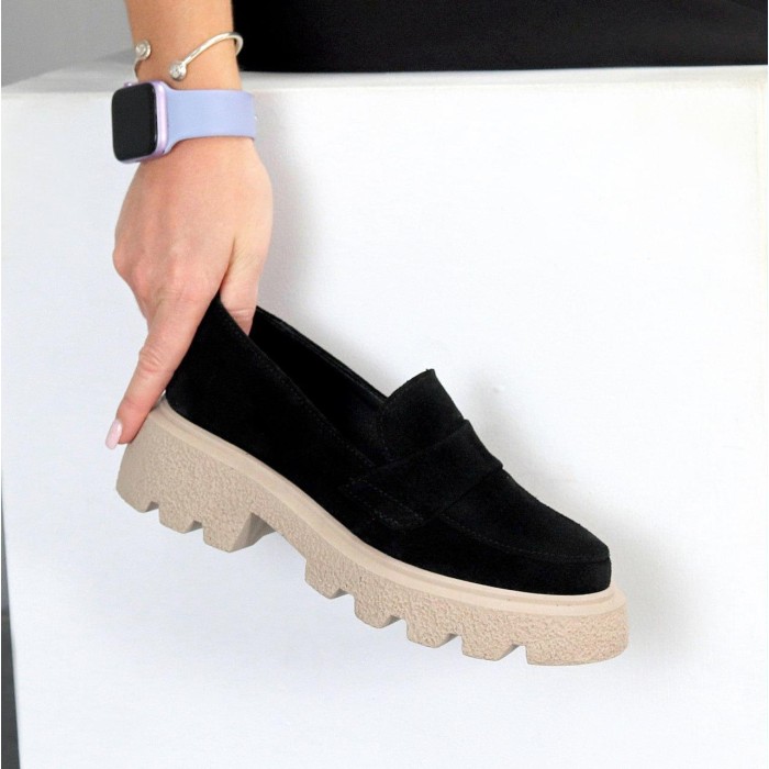 Лоферы женские натуральная замша черные 37,38,40р