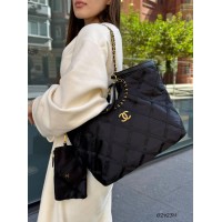 Сумка женская с кошельком комбинированная кожа/текстиль плотный водостойкий Черная