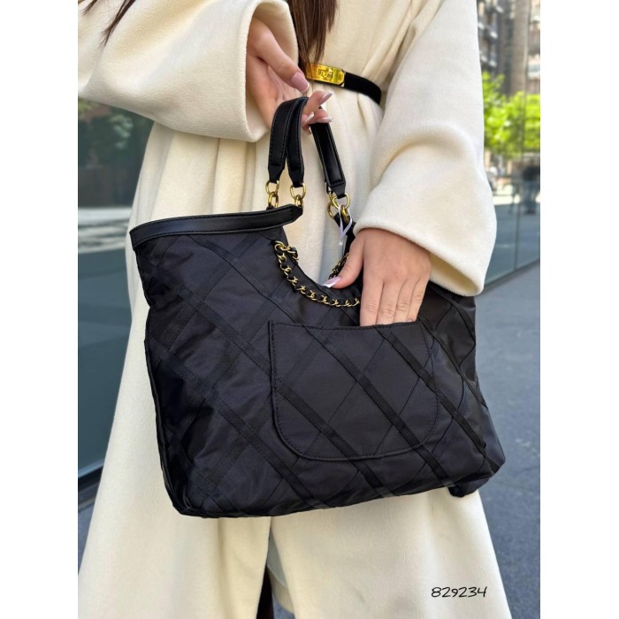 Сумка жіночий з гаманцем комбінована шкіра /текстиль щільний водостійкий Чорна