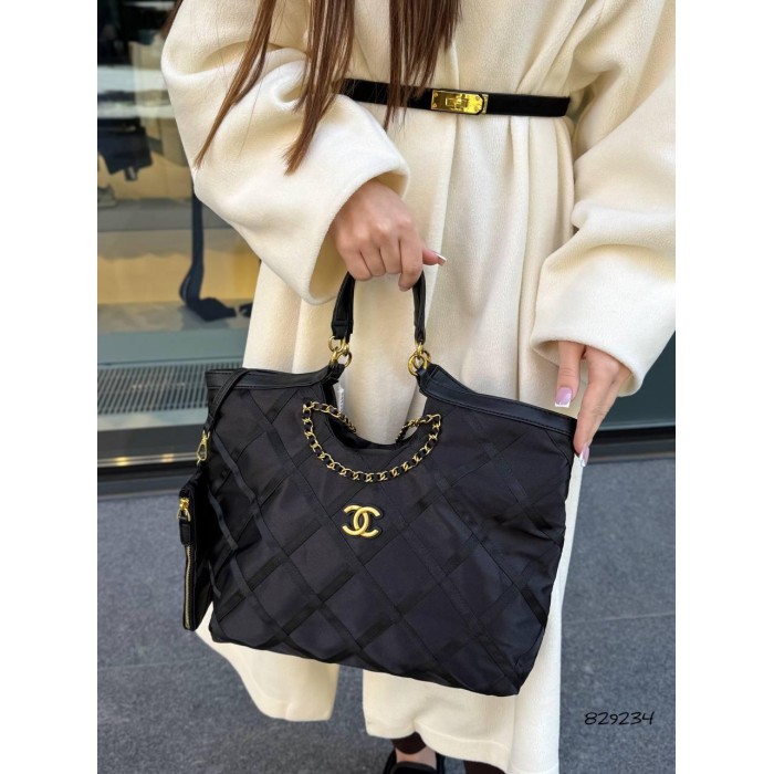 Сумка жіночий з гаманцем комбінована шкіра /текстиль щільний водостійкий Чорна