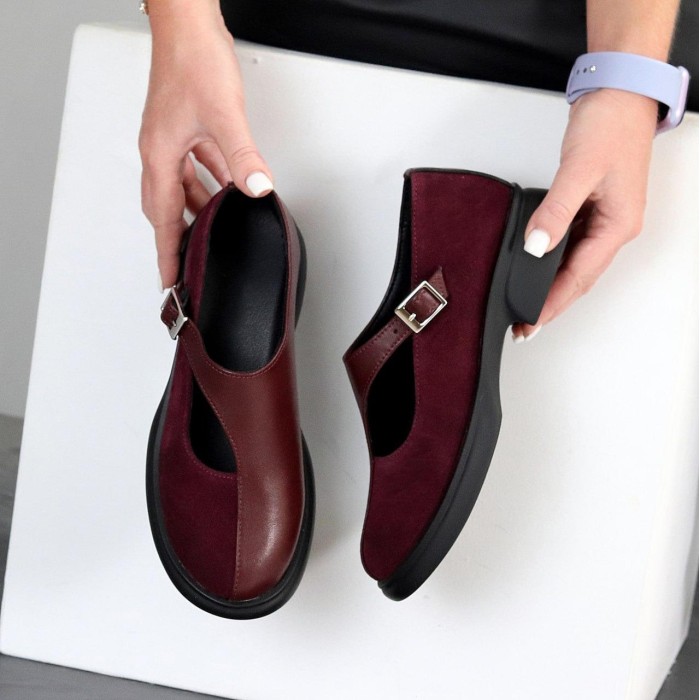 Туфлі жіночі натуральна замша/шкіра колір-бордо 36,40р