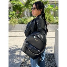 Рюкзак жіночий натуральна кожа комбінована з текстилем щільним Чорний