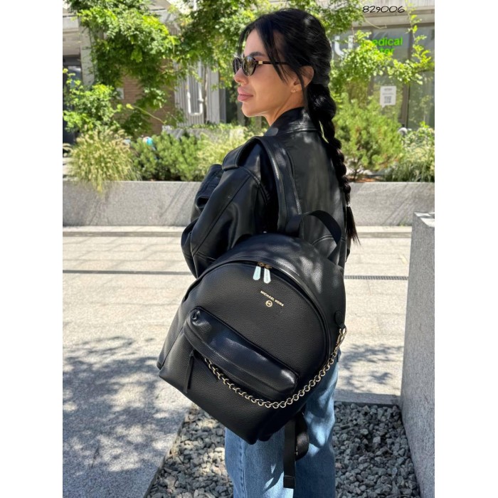 Рюкзак жіночий натуральна кожа комбінована з текстилем щільним Чорний