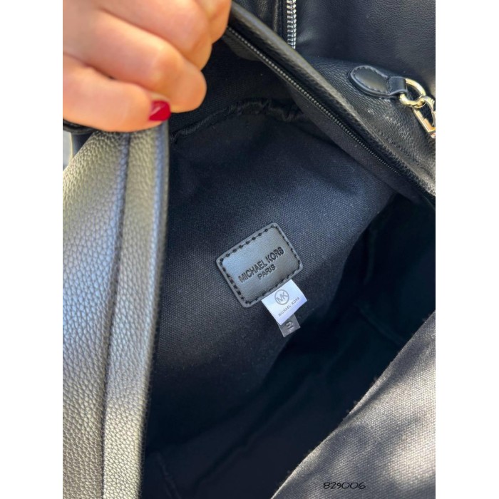 Рюкзак жіночий натуральна кожа комбінована з текстилем щільним Чорний