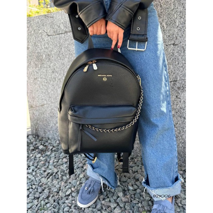 Рюкзак жіночий натуральна кожа комбінована з текстилем щільним Чорний