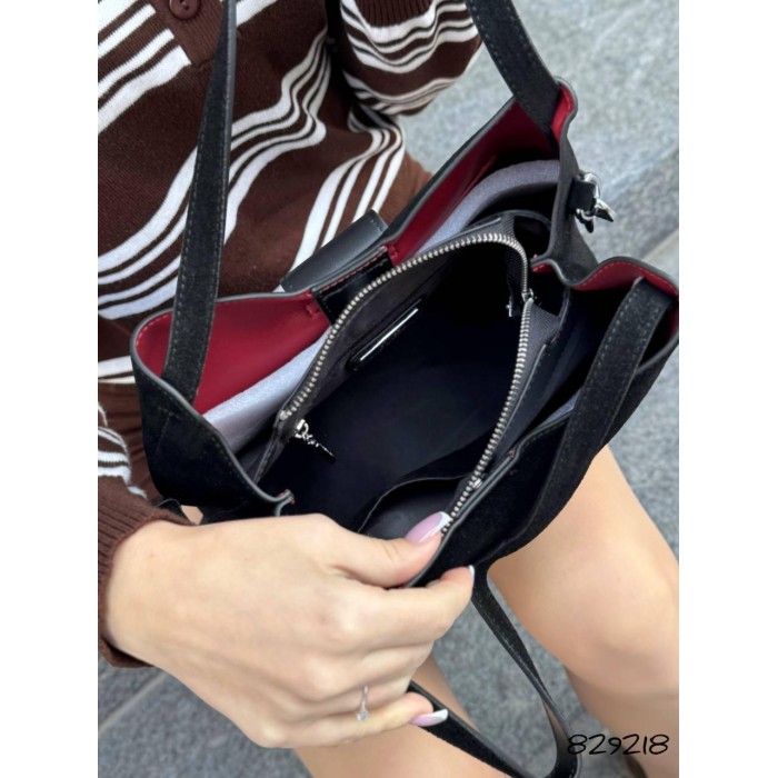 Сумка жіноча 3 відділення натуральна замша колір: Чорний, Шоколад Шоколад