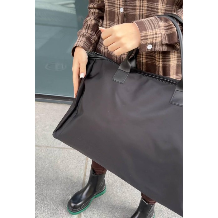 Сумка спорт текстиль и экокожа Черная