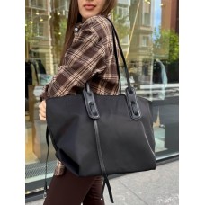 Сумка женская шопер 2 в 1 комбинированная текстиль и экокожа Чёрная
