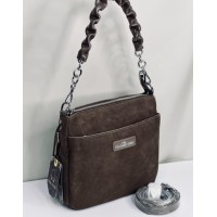 Сумка женская 3 отделения натуральная кожа лак Красная Шоколад