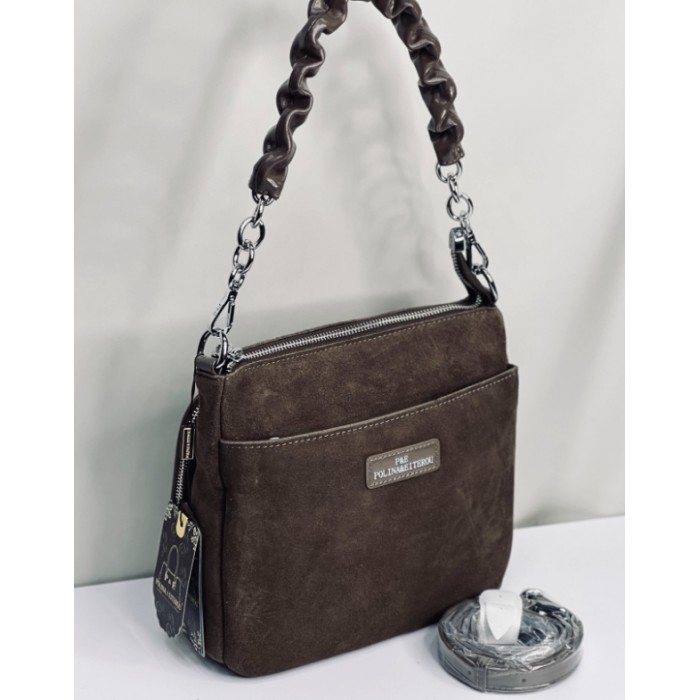 Сумка жіноча 3 відділення натуральна шкіра лак Червона Шоколад