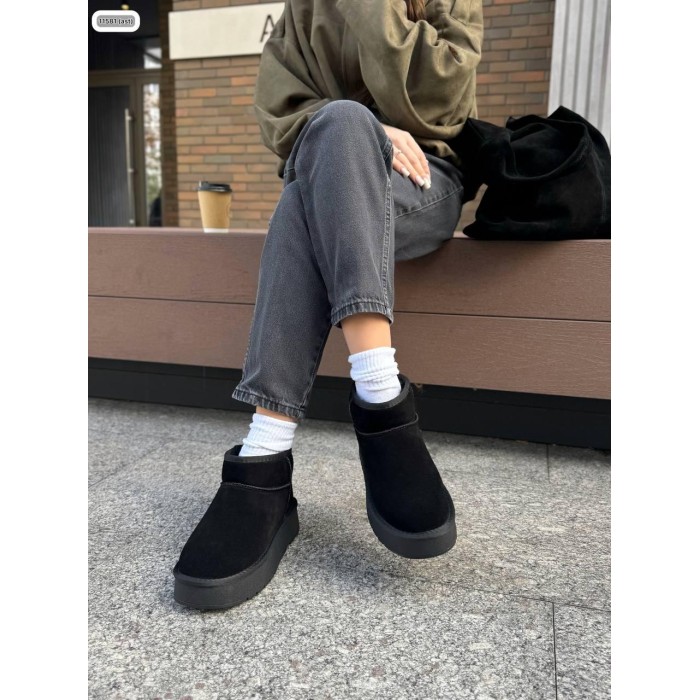 Уггі жіночі короткі натуральна замша /вовна колір: чорний зима 36,38,41р.