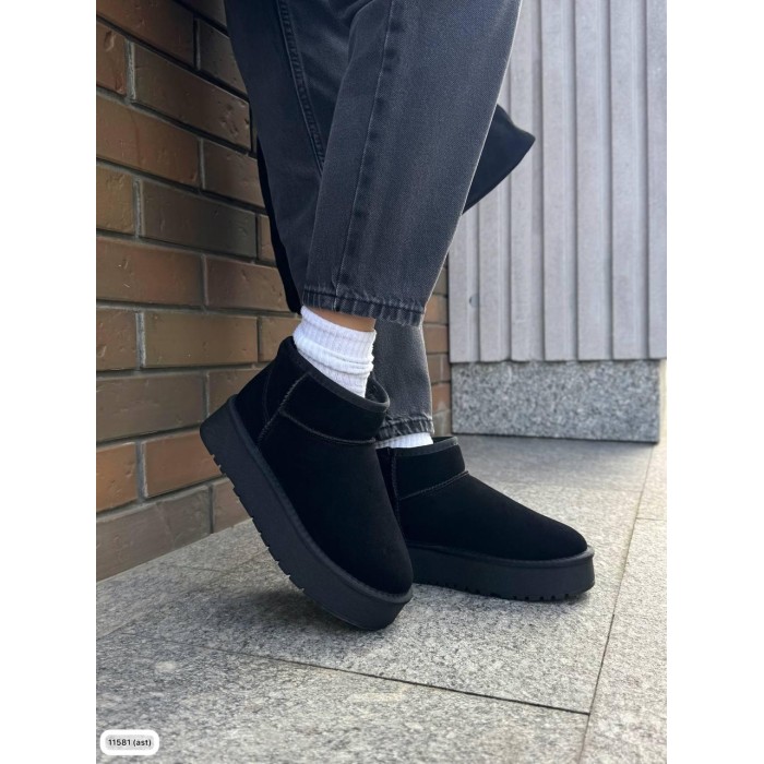 Уггі жіночі короткі натуральна замша /вовна колір: чорний зима 36,38,41р.