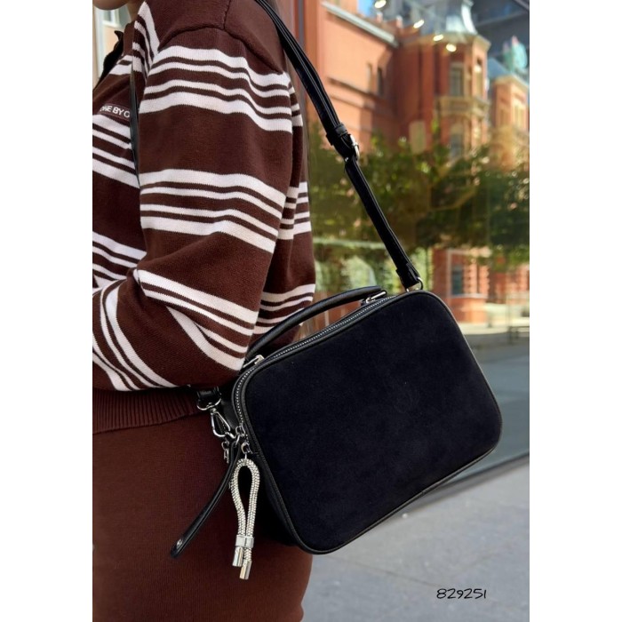 Сумка жіноча валізка 2 відділення Комбінована/натуральна замша Чорна