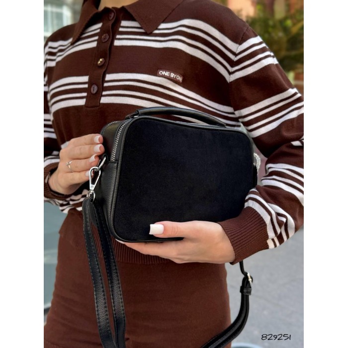 Сумка жіноча валізка 2 відділення Комбінована/натуральна замша Чорна