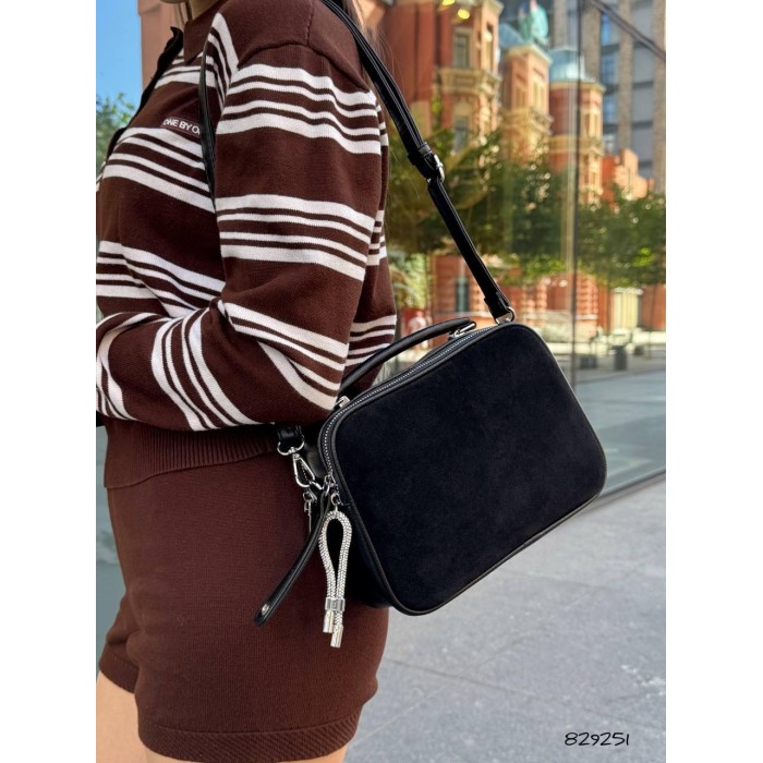 Сумка жіноча валізка 2 відділення Комбінована/натуральна замша Чорна