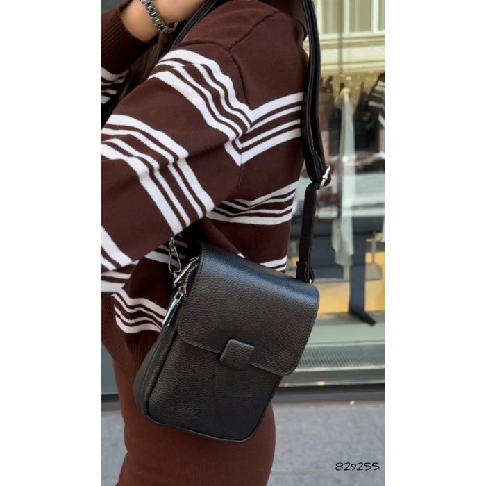 Сумка Унісекс/кросбоді 2 відділенн з натуральної шкіри Чорна