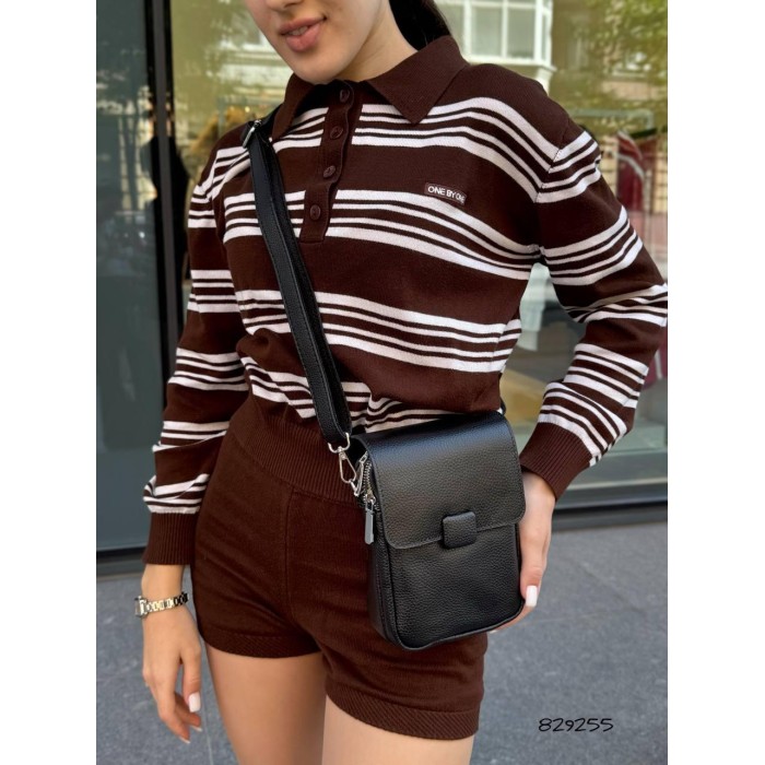 Сумка Унісекс/кросбоді 2 відділенн з натуральної шкіри Чорна