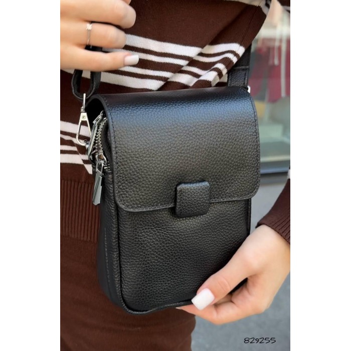 Сумка Унісекс/кросбоді 2 відділенн з натуральної шкіри Чорна