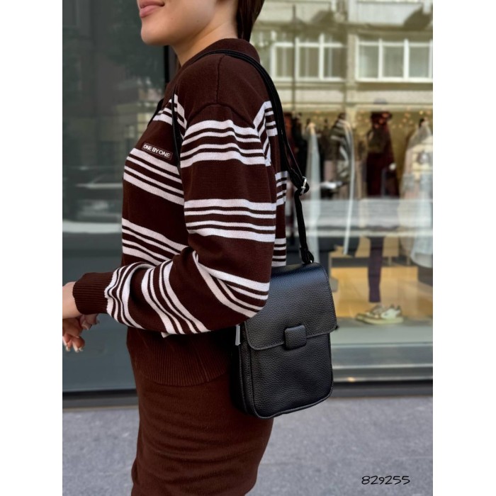 Сумка Унісекс/кросбоді 2 відділенн з натуральної шкіри Чорна