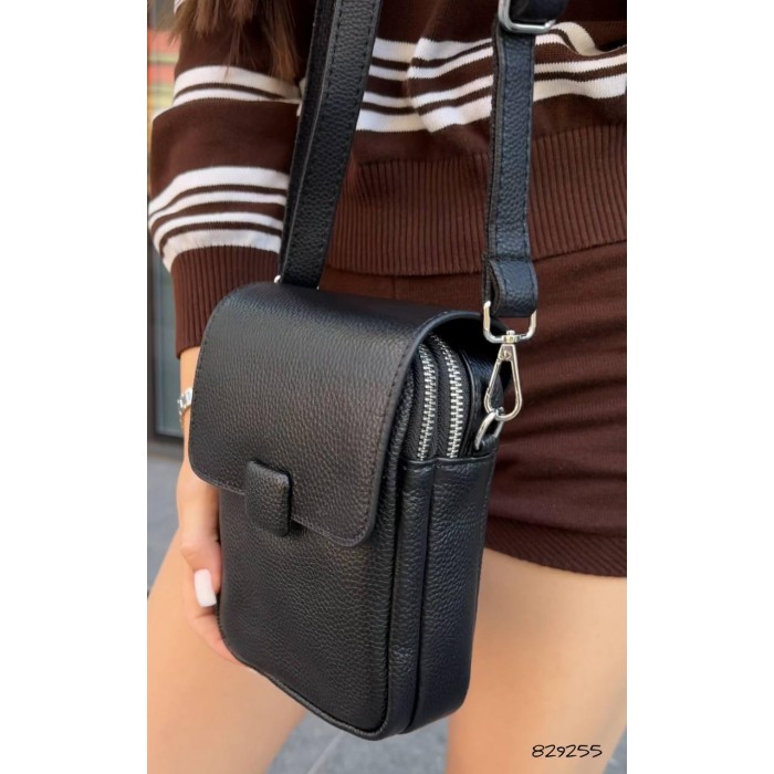 Сумка Унісекс/кросбоді 2 відділенн з натуральної шкіри Чорна