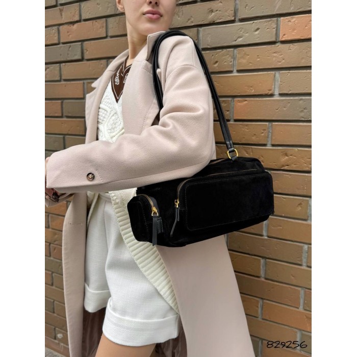 Сумка жіноча 2 відділення Комбінована натуральна замша/шкіра Чорна, Шоколад