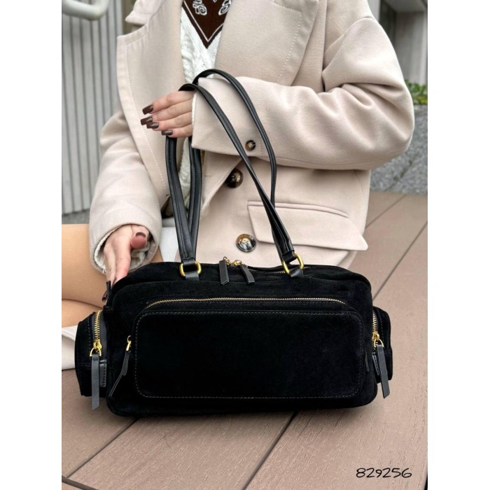 Сумка жіноча 2 відділення Комбінована натуральна замша/шкіра Чорна, Шоколад