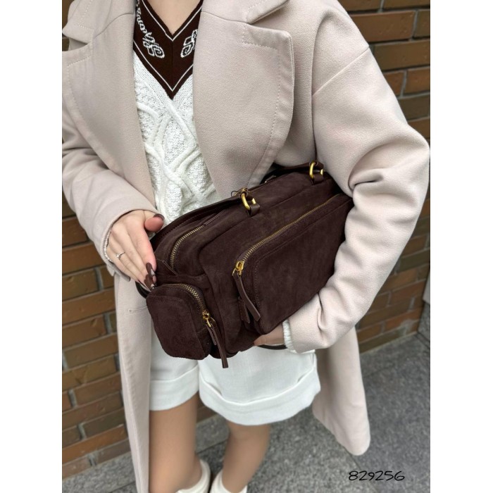 Сумка жіноча 2 відділення Комбінована натуральна замша/шкіра Чорна, Шоколад Шоколад