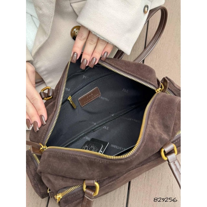 Сумка жіноча 2 відділення Комбінована натуральна замша/шкіра Чорна, Шоколад