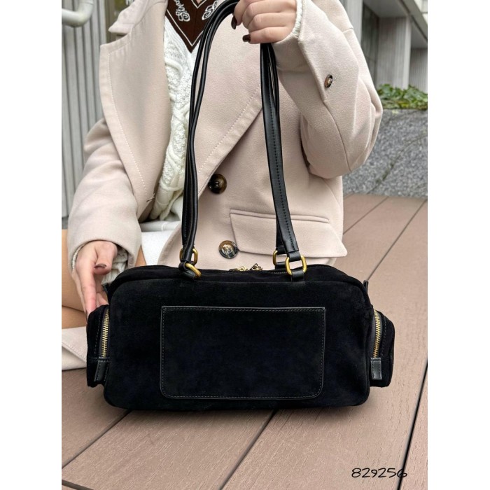 Сумка жіноча 2 відділення Комбінована натуральна замша/шкіра Чорна, Шоколад