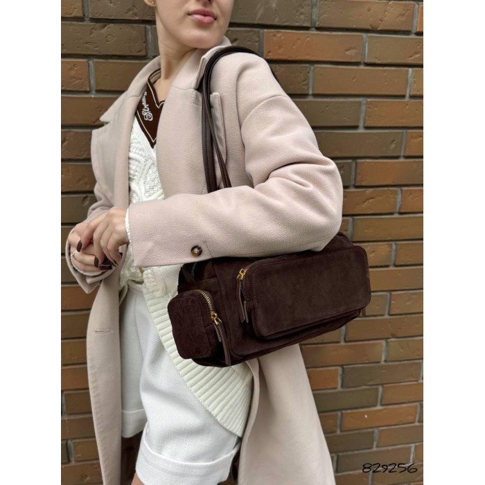 Сумка жіноча 2 відділення Комбінована натуральна замша/шкіра Чорна, Шоколад Шоколад