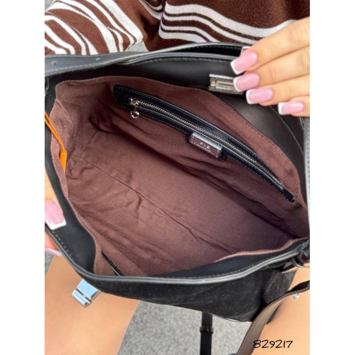 Сумка жіноча Polina натуральна замша/шкіра Колір: Чорний