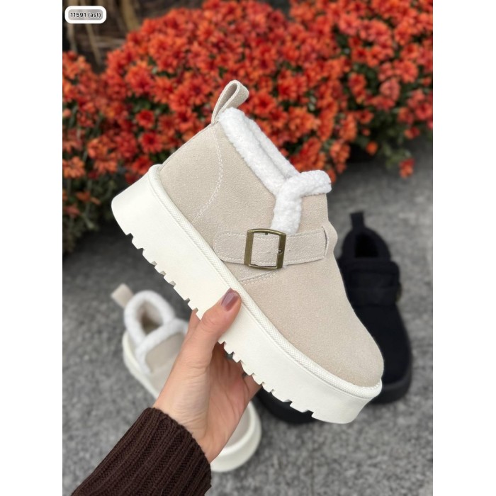 Черевики жіночі Марісоль з хутром натуральна замша зима Беж 39р